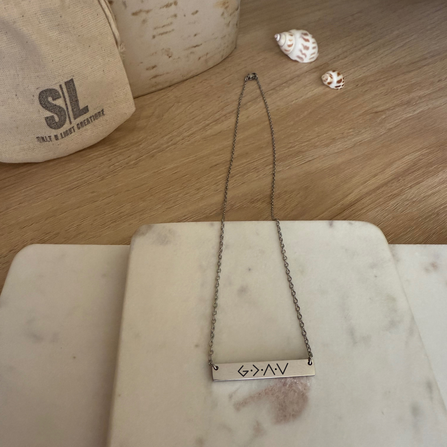 GOD IS GREATER THAN THE HIGHS AND LOWS Bar Necklace
