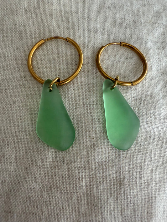 Green Sea Glass Earrings