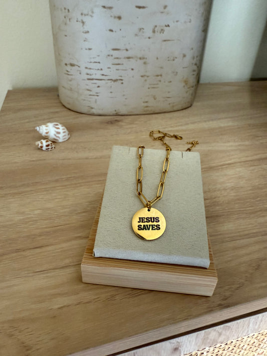 JESUS SAVES Paper Clip Necklace