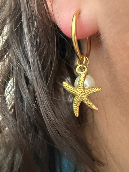 STARFISH WHITE PEARL EARRINGS