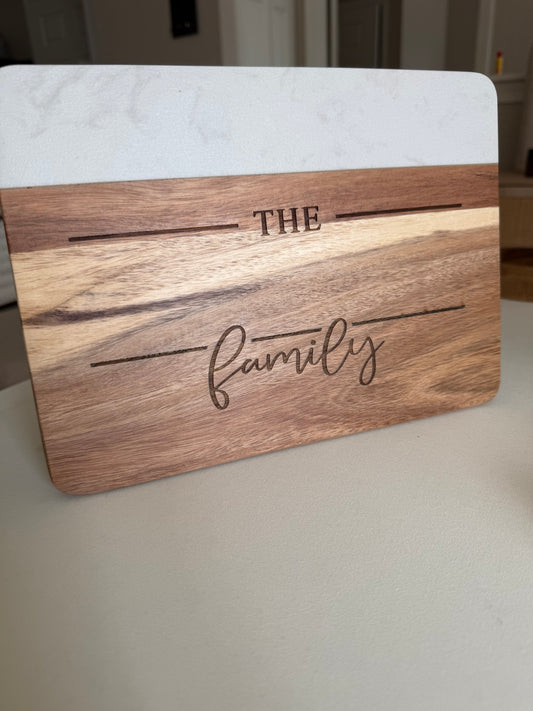 Personalized Marble and Acacia Wood Serving/Cutting Board