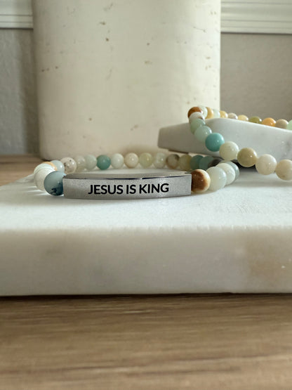 JESUS IS KING Natural Earth Stone Bracelet