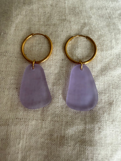 Purple Sea Glass Earrings