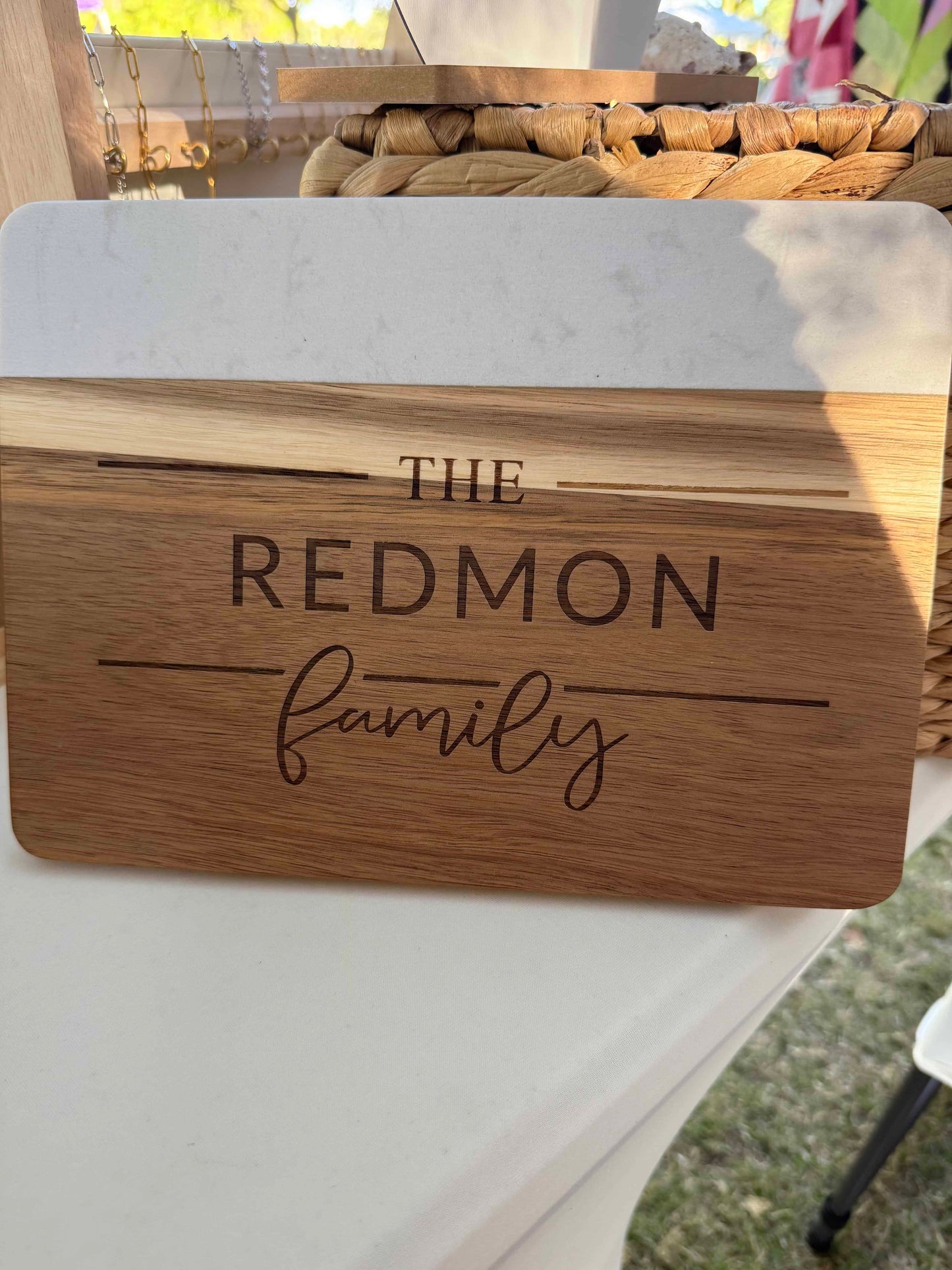 Personalized Marble and Acacia Wood Serving/Cutting Board